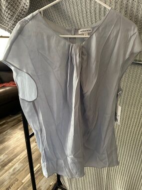 Nordstrom Light Blue Pleated Cap-Sleeve Blouse